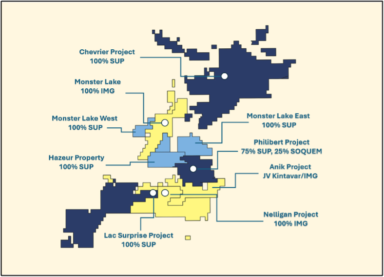 Figure 1: Claim Map of Southern Chibougamau Gold Camp
